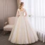 Abordable Champagne Robe De Bal 2018 Robe Boule En Dentelle Fleur Perle Faux Diamant V-Cou Dos Nu Sans Manches Longue Robe De Ceremonie