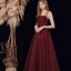 Sexy Burgundy Evening Dresses  2021 Beading Sequins Tulle Spaghetti Straps Sleeveless Backless A-Line / Princess Floor-Length / Long Evening Party Formal Dresses