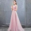 Simple Rose Bonbon Robe De Soirée 2018 Princesse Perlage Paillettes Encolure Dégagée Sans Manches Train De Balayage Robe De Ceremonie