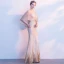 Sexy Gold Evening Dresses  2018 Trumpet / Mermaid Sequins Crystal Pierced Scoop Neck 1/2 Sleeves Floor-Length / Long Formal Dresses