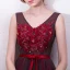 Chic / Beautiful Burgundy Prom Dresses 2018 A-Line / Princess Lace Appliques Bow Crystal V-Neck Backless Sleeveless Floor-Length / Long Formal Dresses
