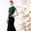 Chic / Beautiful Dark Green Evening Dresses  2018 Trumpet / Mermaid Lace Appliques Beading Crystal Scoop Neck Backless Short Sleeve Court Train Formal Dresses