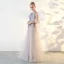 Chic / Beautiful Lavender Prom Dresses 2018 A-Line / Princess Lace Appliques V-Neck 1/2 Sleeves Floor-Length / Long Formal Dresses