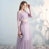 Amazing / Unique Blushing Pink Prom Dresses 2018 A-Line / Princess Scoop Neck 3/4 Sleeve Floor-Length / Long Formal Dresses