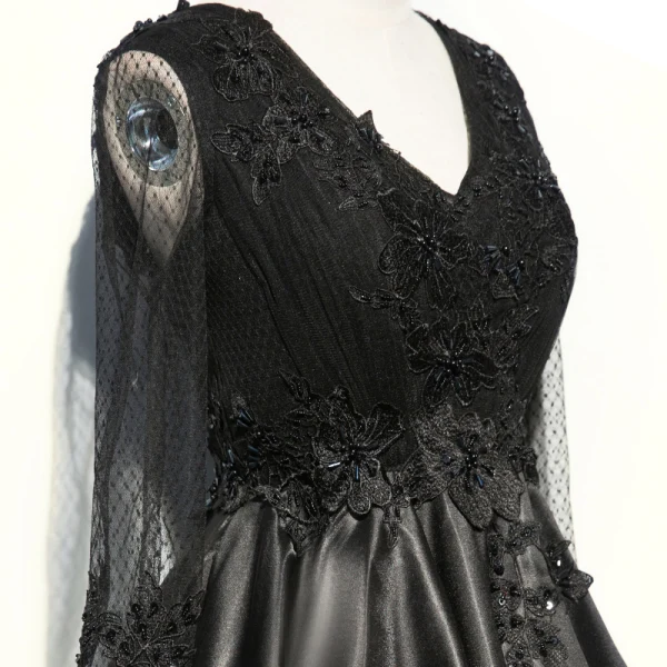 Chic / Belle Noir Robe De Cocktail 2017 Princesse En Dentelle Cristal Perlage V-Cou Dos Nu Asymétrique Robe De Ceremonie