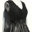 Chic / Belle Noir Robe De Cocktail 2017 Princesse En Dentelle Cristal Perlage V-Cou Dos Nu Asymétrique Robe De Ceremonie