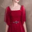 Luxury / Gorgeous Burgundy Prom Dresses 2018 A-Line / Princess Glitter Beading Crystal Sash Square Neckline Backless 1/2 Sleeves Floor-Length / Long Formal Dresses