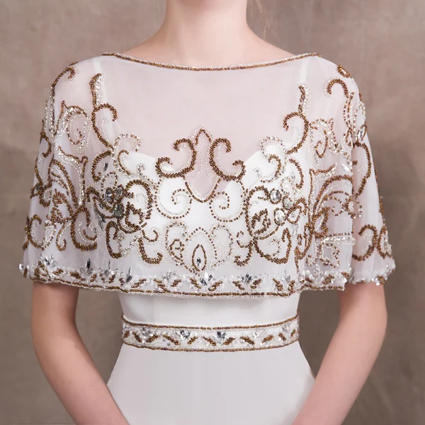 Elegant Ivory Evening Dresses  2018 Trumpet / Mermaid Beading Scoop Neck Sleeveless Court Train Formal Dresses