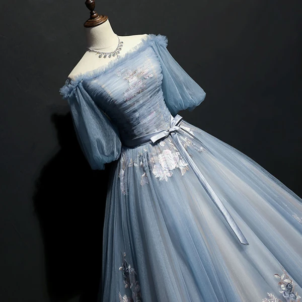 Elegant Prom Dresses 2018 Ball Gown Bow Embroidered Off-The-Shoulder Short Sleeve Floor-Length / Long Formal Dresses