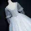 Elegant Grey Prom Dresses 2018 Ball Gown Lace Flower Appliques Pearl Scoop Neck Backless 1/2 Sleeves Floor-Length / Long Formal Dresses