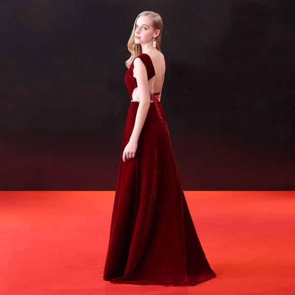 Sexy Robe De Soirée 2018 Princesse Faux Diamant Ceinture Encolure Dégagée Dos Nu Sans Manches Longue Robe De Ceremonie