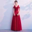 Elegant Burgundy Prom Dresses 2019 A-Line / Princess Ruffle Beading V-Neck Backless Short Sleeve Floor-Length / Long Formal Dresses