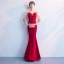 Chic / Beautiful Burgundy Evening Dresses  2019 Trumpet / Mermaid Lace Flower Sequins Scoop Neck 3/4 Sleeve Floor-Length / Long Formal Dresses