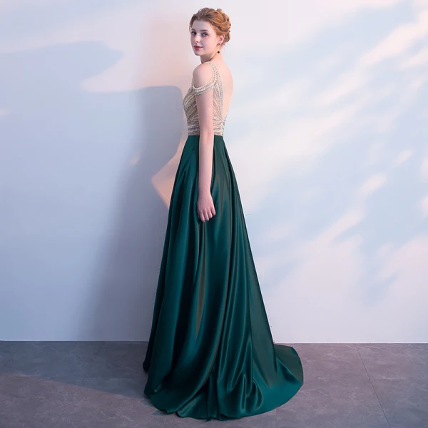 Luxury / Gorgeous Evening Dresses  2018 A-Line / Princess Crystal Beading Rhinestone V-Neck Strapless Backless Sleeveless Sweep Train Formal Dresses