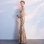 Sparkly Evening Dresses  2018 Trumpet / Mermaid Sequins Scoop Neck Backless 1/2 Sleeves Ankle Length Formal Dresses