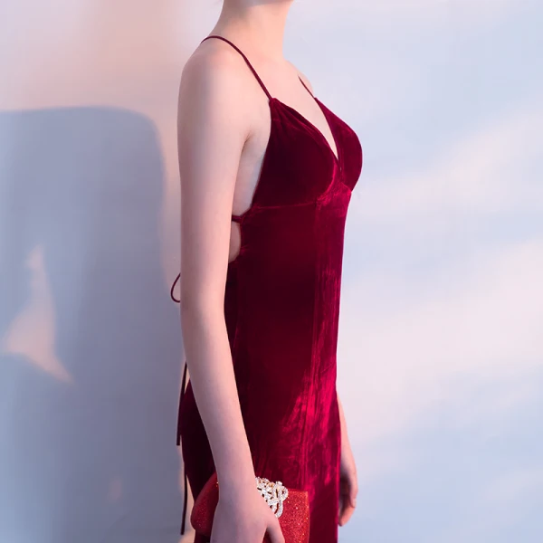 Modest / Simple Burgundy Evening Dresses  2018 Trumpet / Mermaid Spaghetti Straps X-Strap Backless Sleeveless Floor-Length / Long Formal Dresses