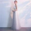 Chic / Beautiful Grey Evening Dresses  2018 A-Line / Princess Appliques Halter Backless Sleeveless Floor-Length / Long Formal Dresses