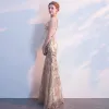 Sparkly Gold Evening Dresses  2018 Trumpet / Mermaid Sequins V-Neck Backless Sleeveless Floor-Length / Long Formal Dresses