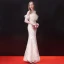 Élégant Champagne Robe De Soirée 2018 Trompette / Sirène Paillettes Plumes Gland Encolure Dégagée Dos Nu 3/4 Manches Longueur Cheville Robe De Ceremonie