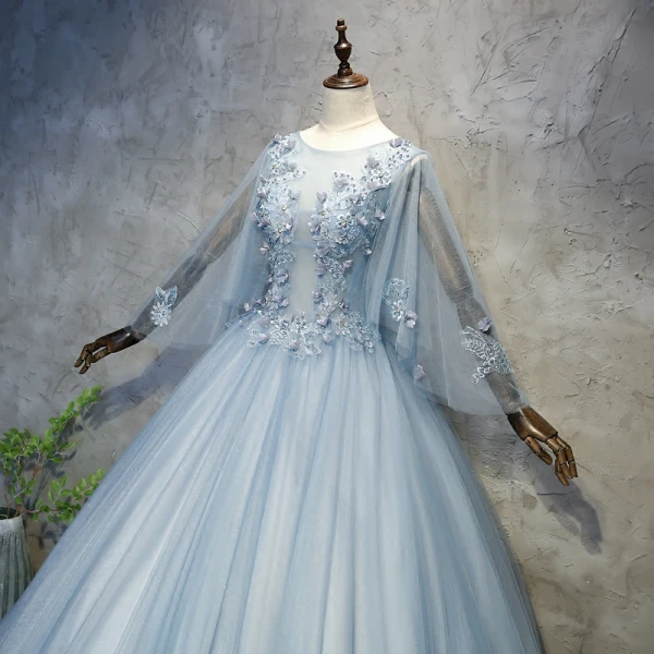 Chic / Beautiful Prom Dresses 2018 Ball Gown Appliques Pearl Scoop Neck Backless Long Sleeve Floor-Length / Long Formal Dresses