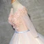 Chic / Beautiful Pearl Pink Prom Dresses 2018 Ball Gown Appliques Pearl Scoop Neck Backless 3/4 Sleeve Floor-Length / Long Formal Dresses