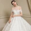 Chic / Beautiful Wedding Dresses 2018 Ball Gown Lace Appliques Embroidered Off-The-Shoulder Backless Short Sleeve Chapel Train Wedding