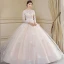 Chic / Beautiful Champagne Wedding Dresses 2018 Ball Gown Appliques Bow Scoop Neck Long Sleeve Royal Train Wedding
