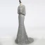 Chic / Beautiful Grey Evening Dresses  2018 Trumpet / Mermaid Beading Scoop Neck 1/2 Sleeves Sweep Train Formal Dresses