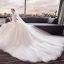 Chic / Beautiful Champagne Wedding Dresses 2018 Ball Gown Lace Appliques High Neck Backless Long Sleeve Cathedral Train Wedding