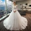 Chic / Belle Blanche Robe De Mariée 2018 Robe Boule En Dentelle Appliques Cristal Perlage V-Cou Dos Nu Manches Longues Cathedral Train Mariage