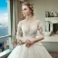 Chic / Beautiful White Wedding Dresses 2018 Ball Gown Lace Appliques Pearl Scoop Neck Backless 1/2 Sleeves Royal Train Wedding