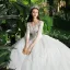 Chic / Beautiful White Wedding Dresses 2018 Ball Gown Lace Flower Appliques Scoop Neck Backless Cathedral Train 3/4 Sleeve Wedding
