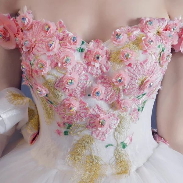 Chic / Belle Multi-Couleurs Robe De Mariée 2018 Robe Boule Appliques Cristal De l'épaule Dos Nu Sans Manches Royal Train Mariage