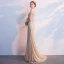 Luxury / Gorgeous Champagne Evening Dresses  2018 Trumpet / Mermaid Rhinestone Scoop Neck Sleeveless Sweep Train Formal Dresses