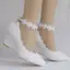 Modern / Fashion White Wedding Shoes 2018 Lace Pearl Ankle Strap 10 cm Wedges Round Toe Wedding