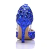 Charming Royal Blue Evening Party Womens Shoes 2018 Crystal Rhinestone Ankle Strap 8 cm Stiletto Heels Pointed Toe High Heels