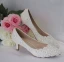 Chic / Beautiful White Wedding Shoes 2018 Pearl Appliques 3 cm Low Heel Stiletto Heels Pointed Toe Wedding Pumps