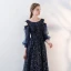 Chic / Belle Bleu Marine Robe De Soirée 2018 Princesse Dentelle Appliques Perlage Paillettes Encolure Dégagée Dos Nu Bustier 3/4 Manches Longue Robe De Ceremonie
