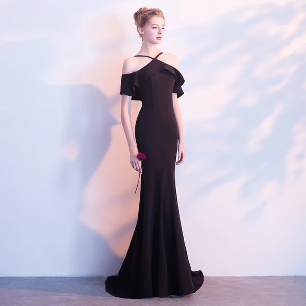Simple Noir Robe De Soirée 2018 Trompette / Sirène Bustier Dos Nu Sans Manches Longue Robe De Ceremonie