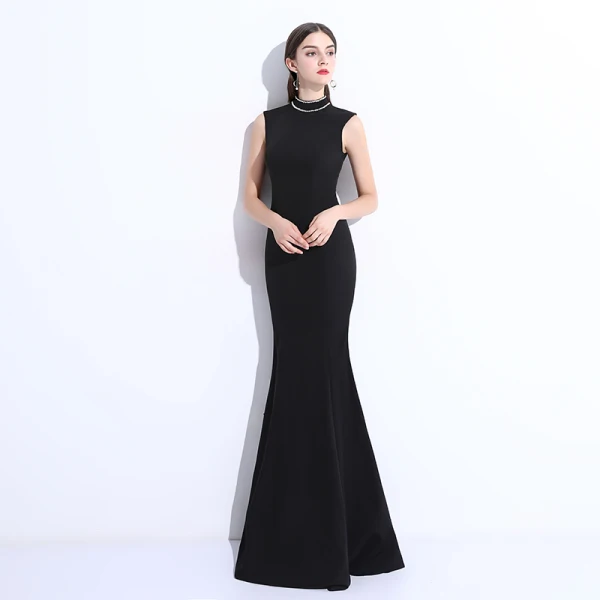 Modest / Simple Black Evening Dresses 2018 Trumpet / Mermaid Beading Scoop Neck Floor-Length / Long Formal Dresses
