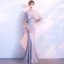 Chic / Belle Gris Robe De Soirée 2018 Trompette / Sirène En Dentelle Fleur De l'épaule Dos Nu 1/2 Manches Longue Robe De Ceremonie