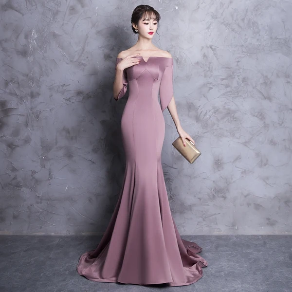 Chic / Belle Robe De Soirée 2018 Trompette / Sirène De l'épaule Dos Nu 1/2 Manches Train De Balayage Robe De Ceremonie