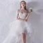Chic / Beautiful White Beach Wedding Dresses 2018 Ball Gown Lace Appliques Bow Off-The-Shoulder Backless Sleeveless Asymmetrical Wedding