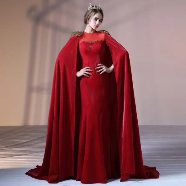 Amazing / Unique Burgundy Evening Dresses 2018 Trumpet / Mermaid Beading Sequins Scoop Neck Sleeveless Watteau Train Formal Dresses