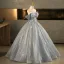 Bling Bling Grey Butterfly Appliques Sequins Tassel Prom Dresses 2025 Ball Gown Off-The-Shoulder Short Sleeve Backless Floor-Length / Long Formal Dresses