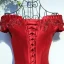 Chic / Beautiful Red Formal Dresses Graduation Dresses 2017 Lace Flower Rhinestone Tea-length Square Neckline Short Sleeve A-Line / Princess