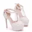 Elegante Weiß Brautschuhe 2018 Spitze Blumen Knöchelriemen Perle Strass 14 cm Stilettos Runde Zeh Hochzeit Hochhackige