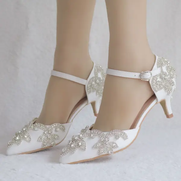 Sjarmerende Hvit Ball Damesko 2018 Spenne Rhinestone 5 cm Stiletthæler Spisse Høyhælte