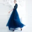 Style Chinois Bleu Marine Robe De Soirée 2018 Princesse Perlage Paillettes Noeud Col Haut 3/4 Manches Longueur Cheville Robe De Ceremonie