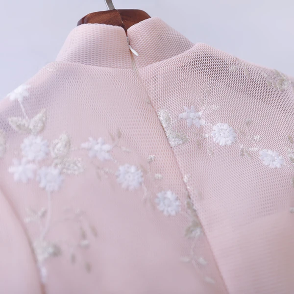 Chic / Beautiful Champagne Prom Dresses 2018 A-Line / Princess Lace Flower High Neck 3/4 Sleeve Floor-Length / Long Formal Dresses